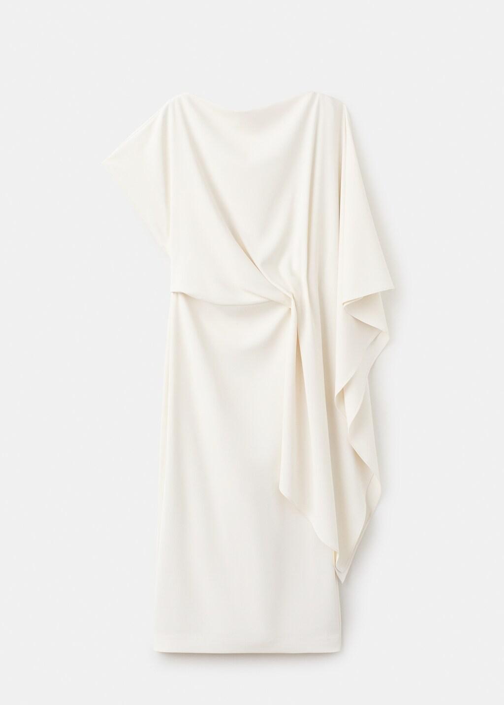 Beige A-Line Dress With Asymmetrical Neckline, Light Beige, large image number 7