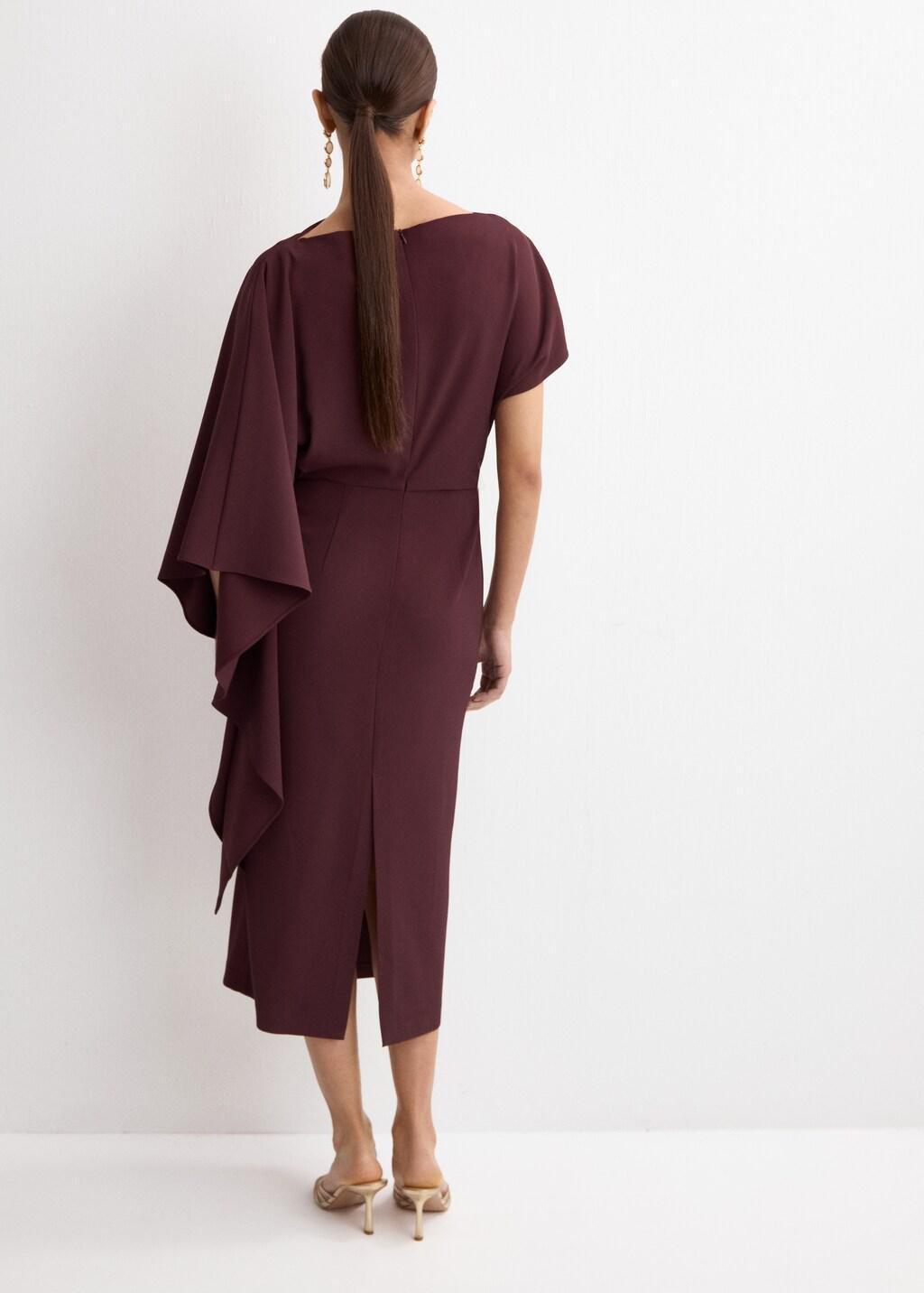 Red A-Line Dress With Asymmetrical Neckline, Dark Red, large image number 2