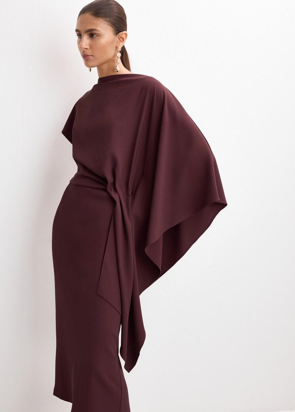 Red A-Line Dress With Asymmetrical Neckline, Dark Red, large image number 3