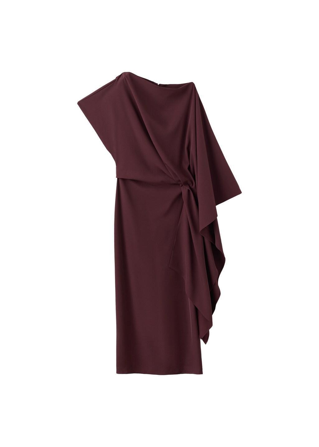 Red A-Line Dress With Asymmetrical Neckline, Dark Red, large image number 6