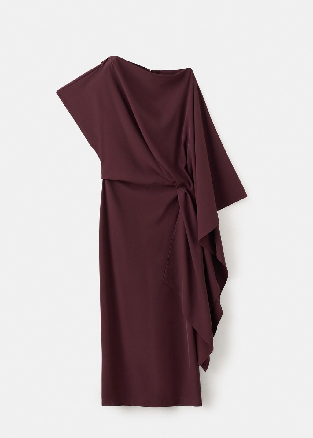 Red A-Line Dress With Asymmetrical Neckline, Dark Red, large image number 7
