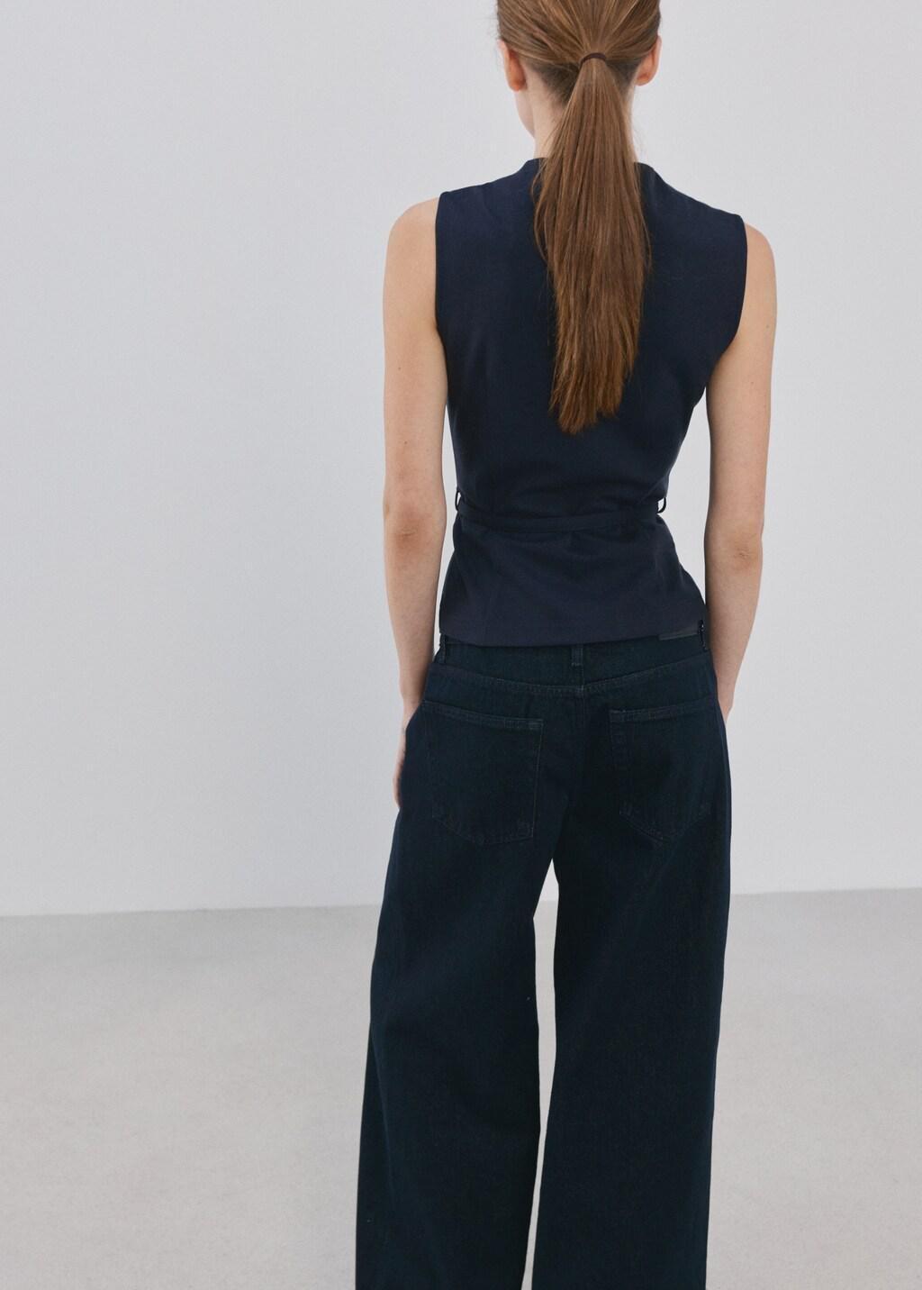 Navy Zipper Fitted Waistcoat, Navy, large image number 2