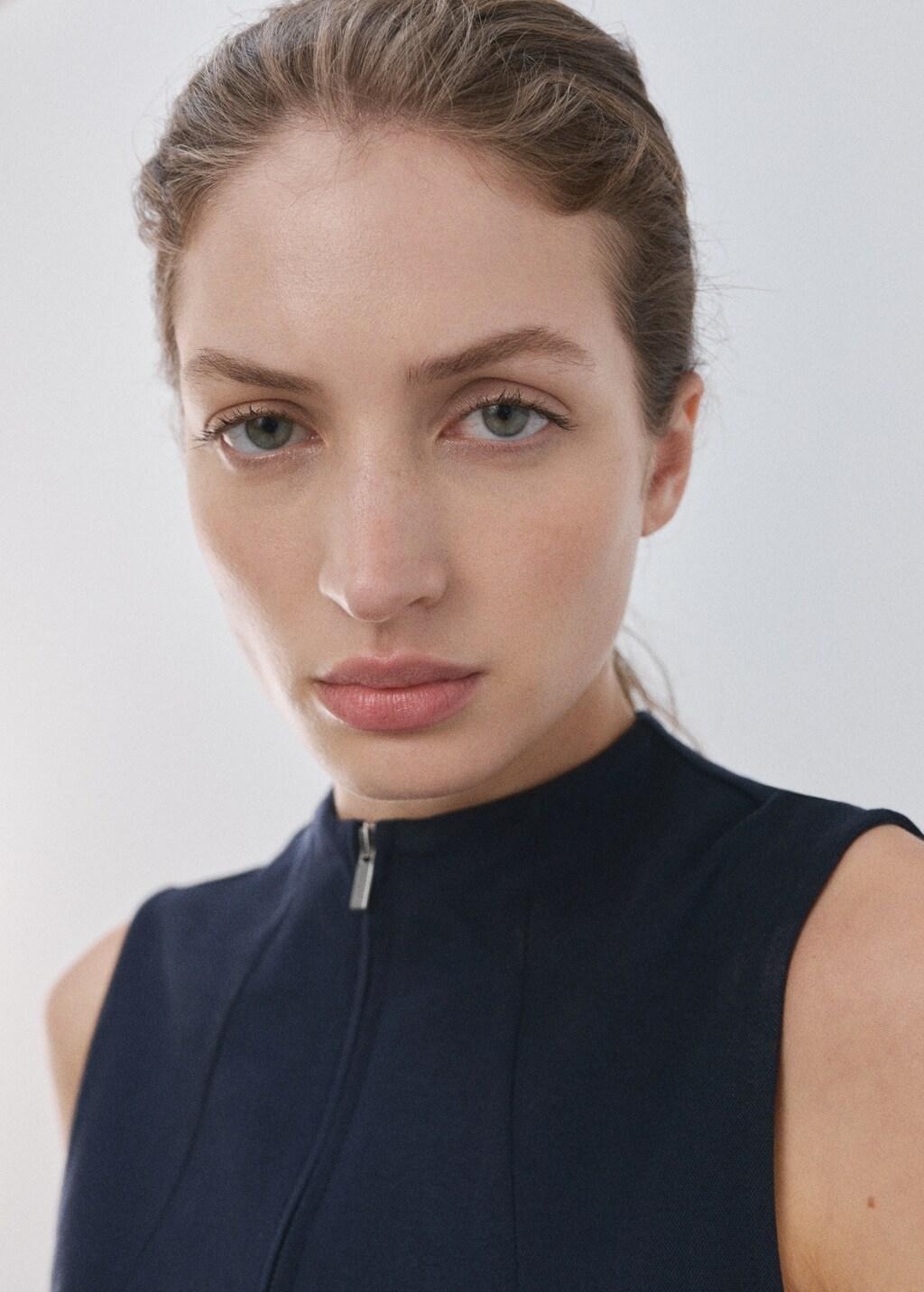 Navy Zipper Fitted Waistcoat, Navy, large image number 4