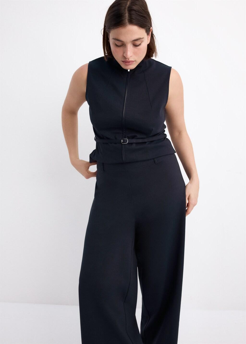 Navy Zipper Fitted Waistcoat, Navy, large image number 6