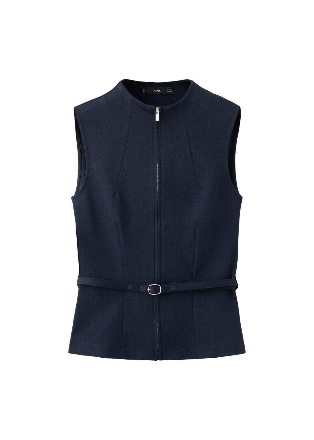 Navy Zipper Fitted Waistcoat, Navy, large image number 7