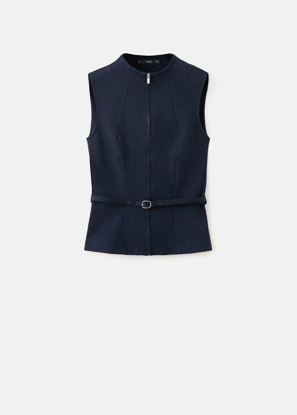 Navy Zipper Fitted Waistcoat, Navy, large image number 8