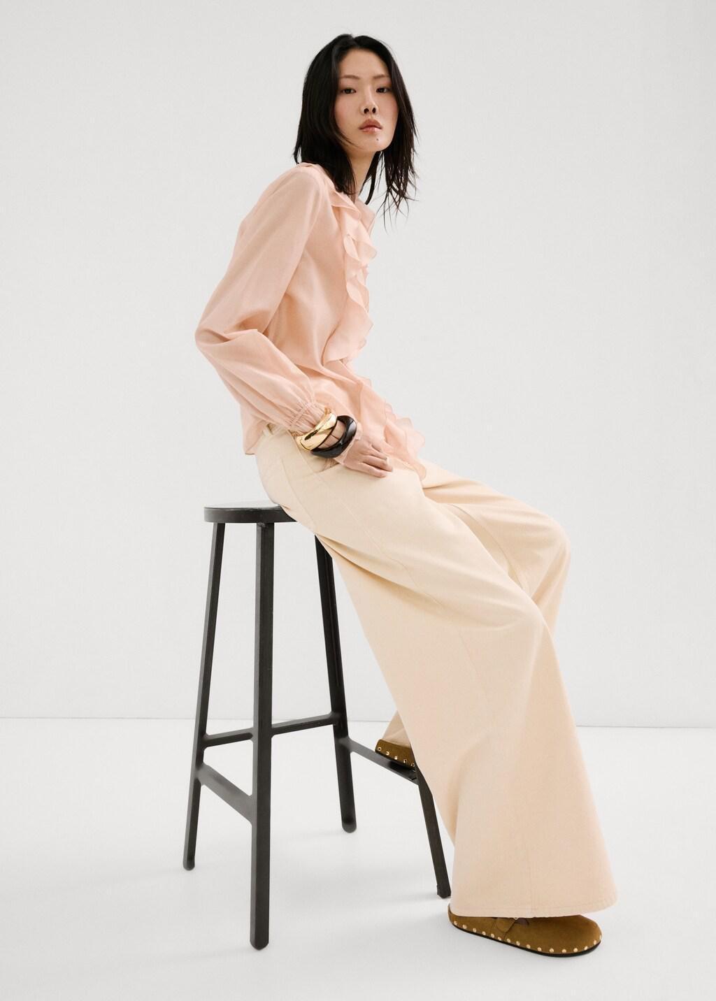 Pink Ruffled Lyocell Blouse, Light-Pastel Pink, medium