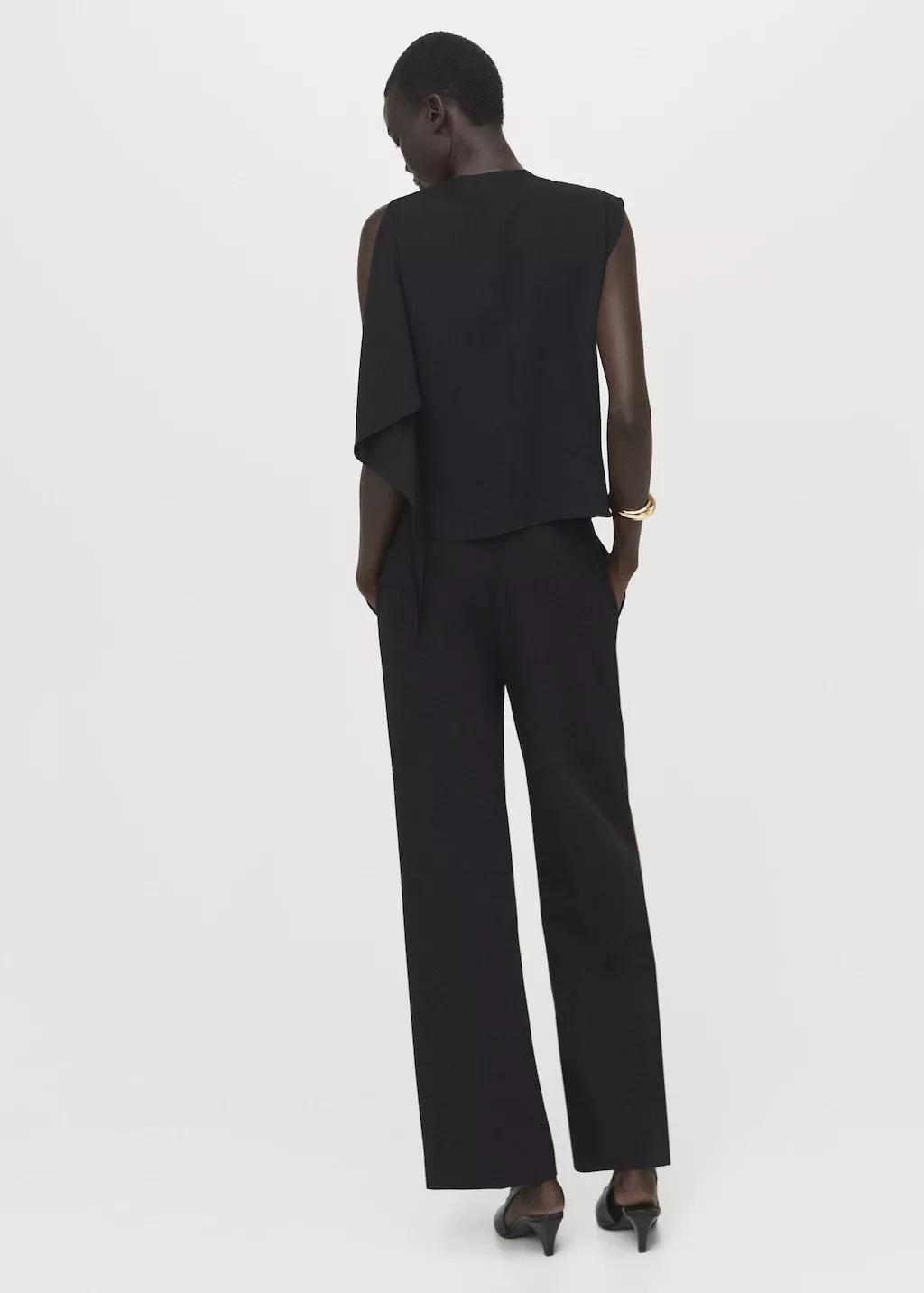 Black Blouse With Asymmetrical Neckline, Black, large image number 2