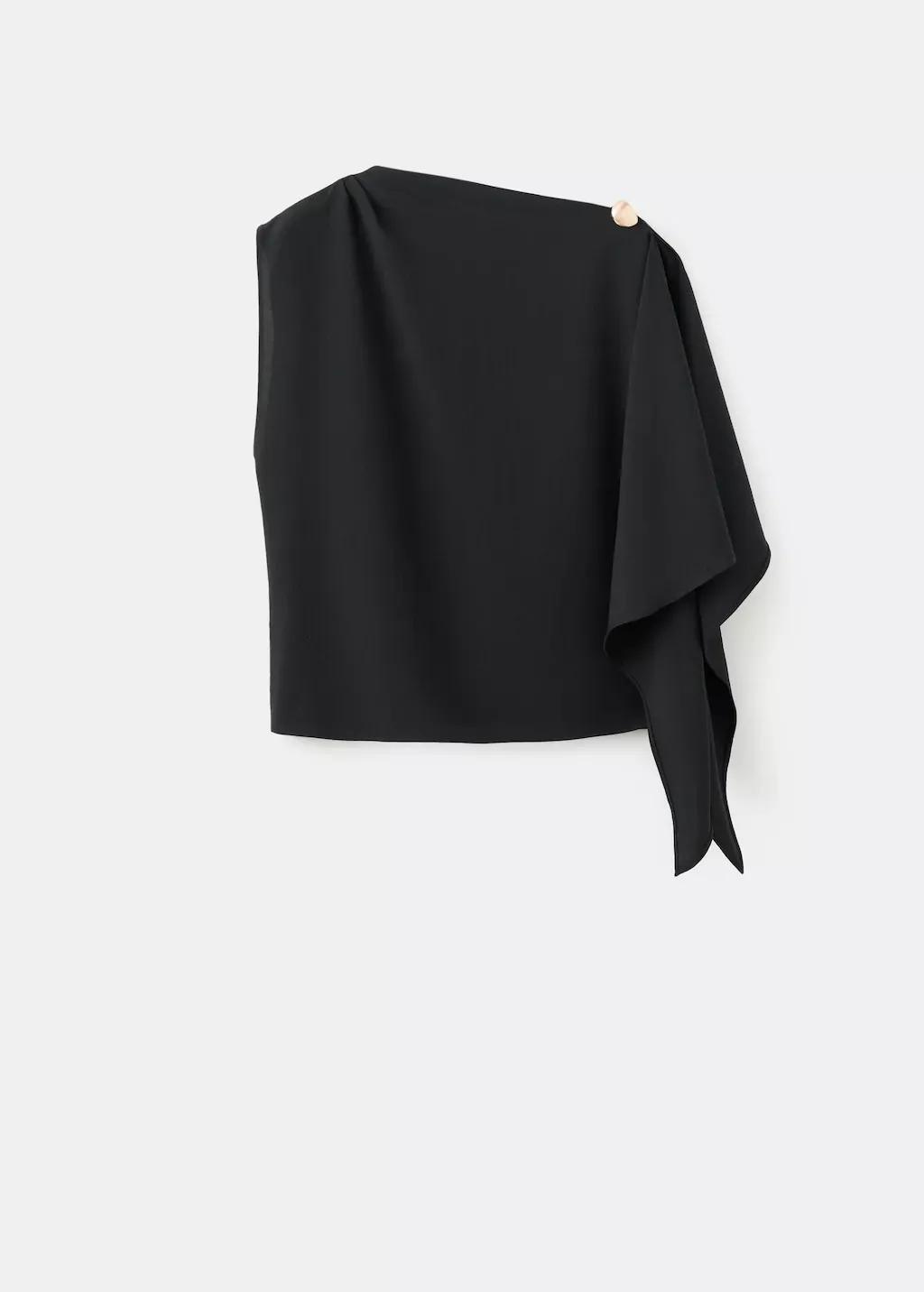 Black Blouse With Asymmetrical Neckline, Black, large image number 7