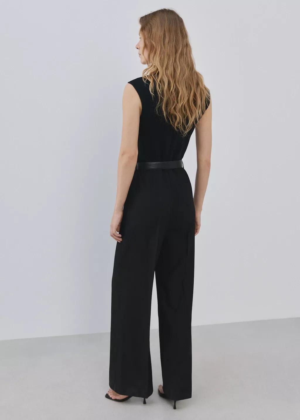 Black Contrast-Bodice Long Jumpsuit, Black, large image number 2