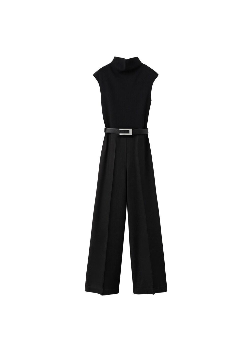 Black Contrast-Bodice Long Jumpsuit, Black, large image number 6