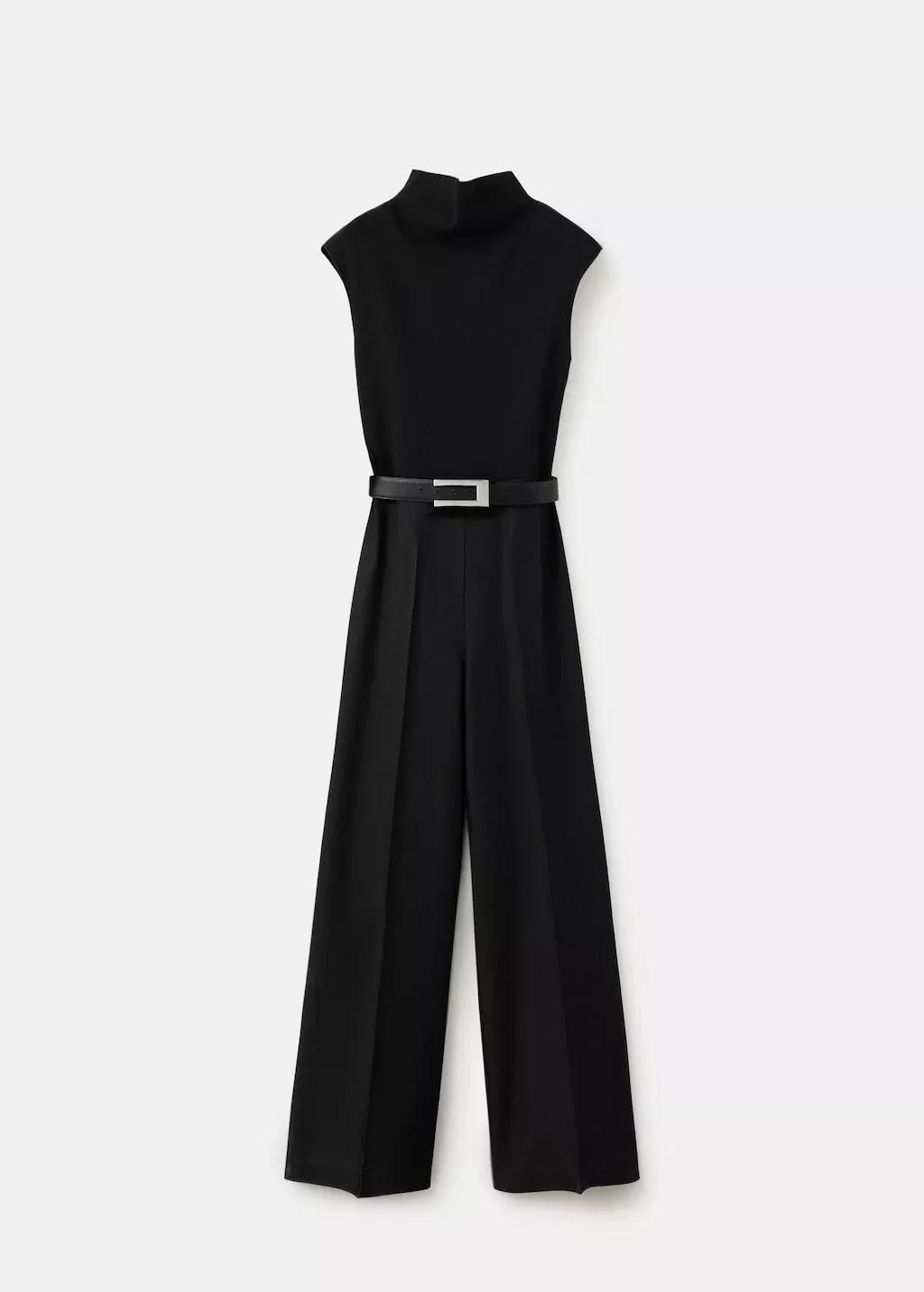 Black Contrast-Bodice Long Jumpsuit, Black, large image number 7