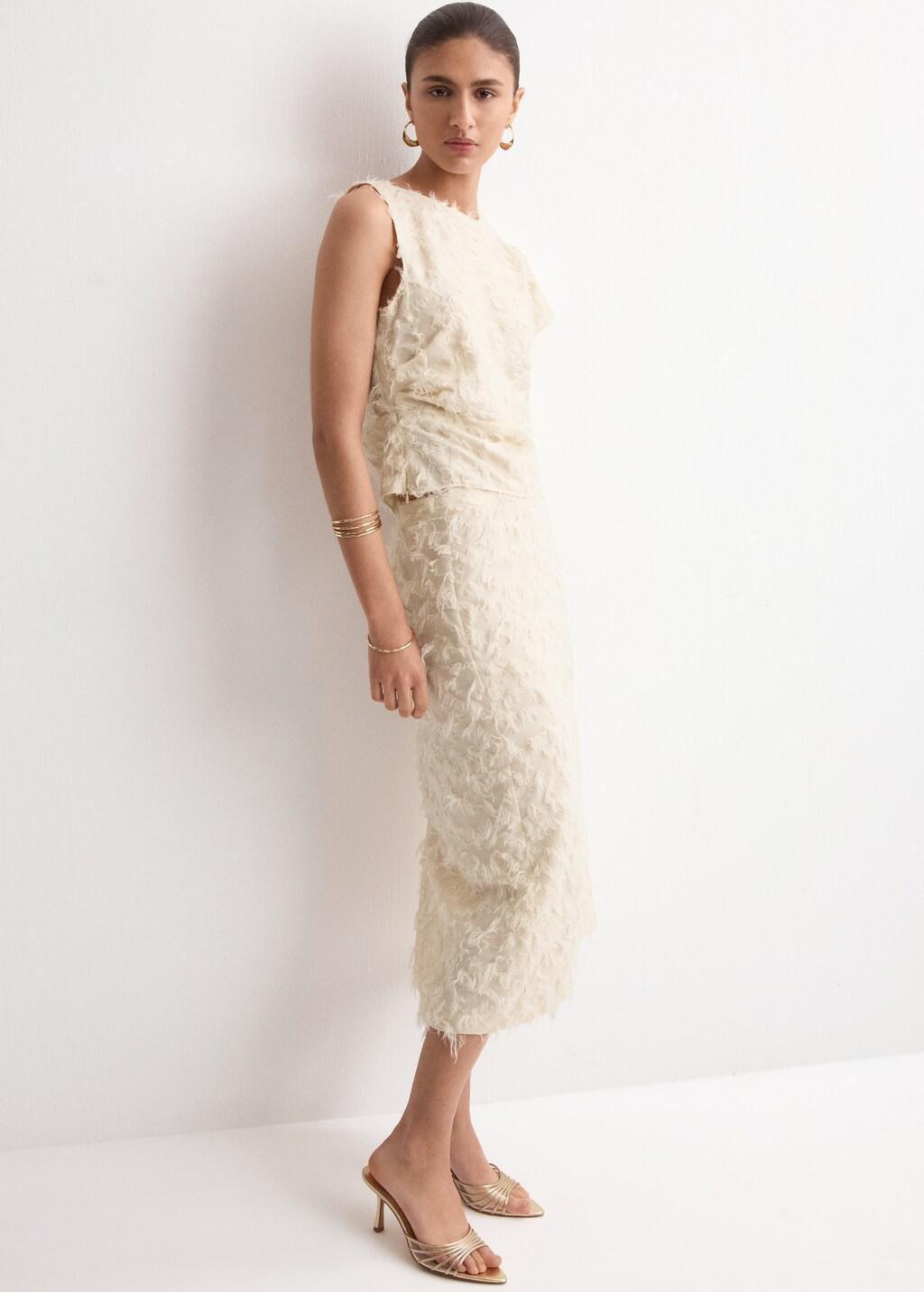 Beige Fancy Pencil Skirt, Light Beige, large image number 0