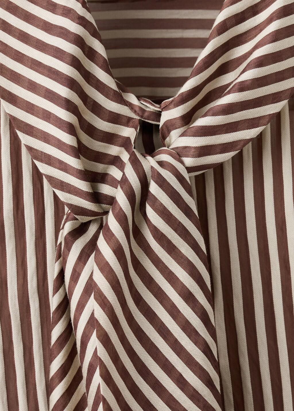 Brown Striped Blouse With Bow Tie Neck, Brown, large image number 1