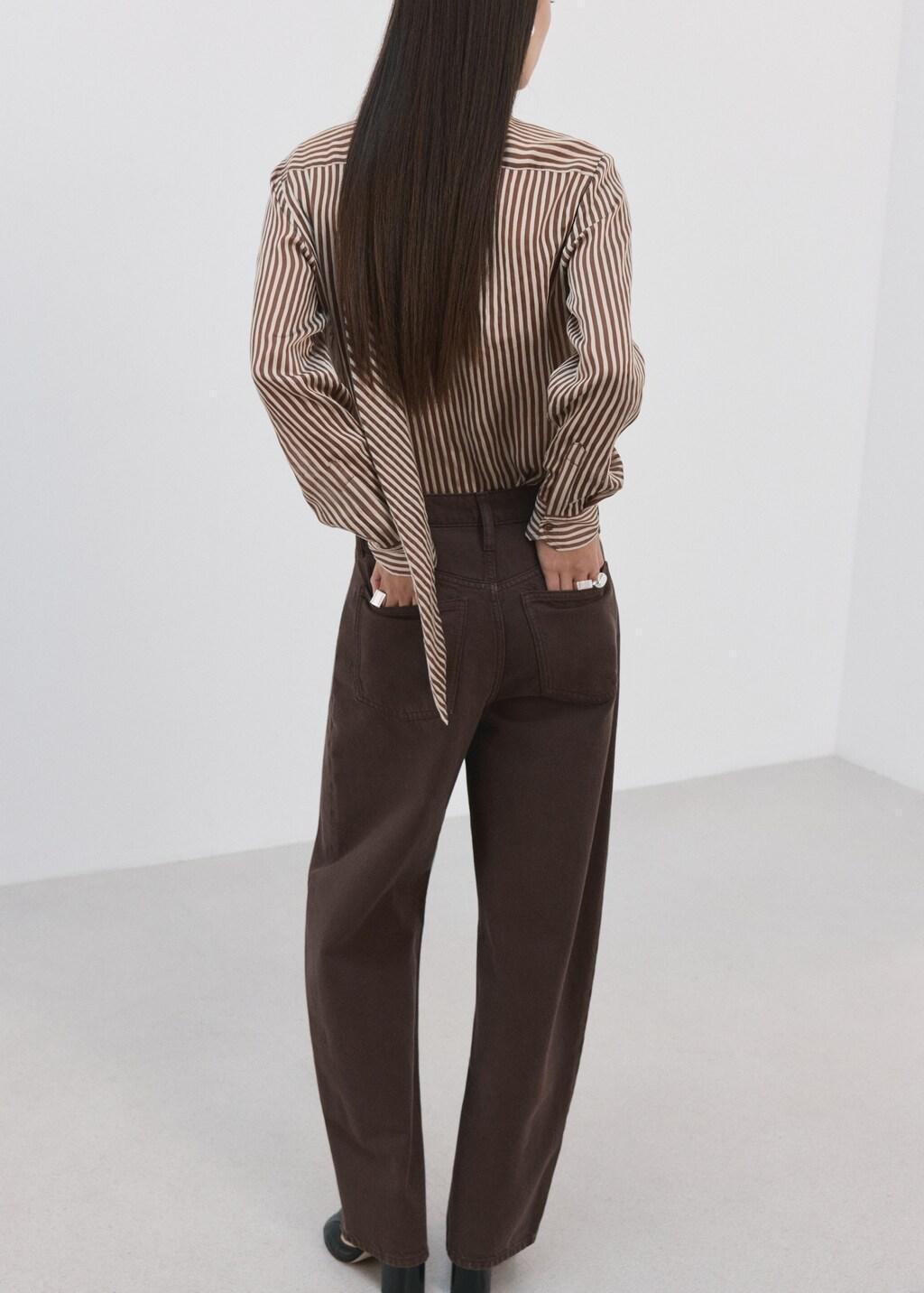 Brown Striped Blouse With Bow Tie Neck, Brown, large image number 2