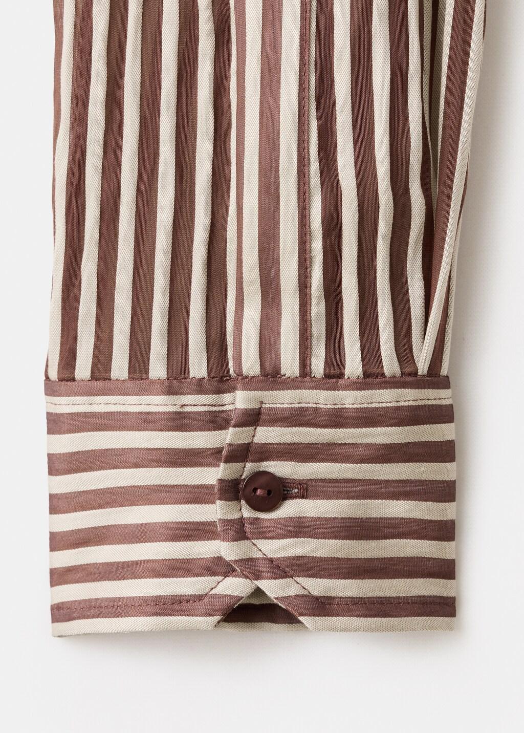 Brown Striped Blouse With Bow Tie Neck, Brown, large image number 5