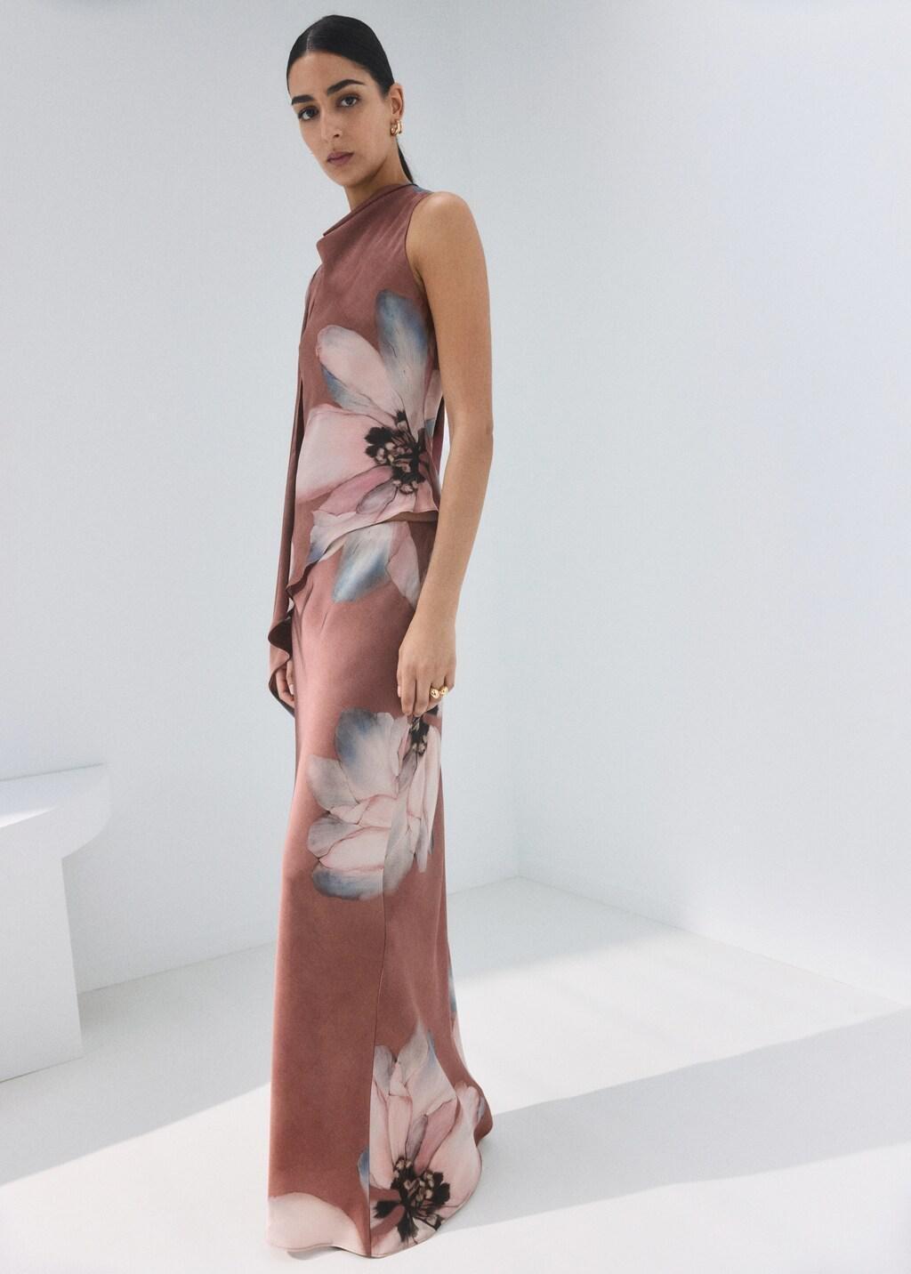 Pink Lt Pastel Floral-Print Long Skirt, 0201_81, medium