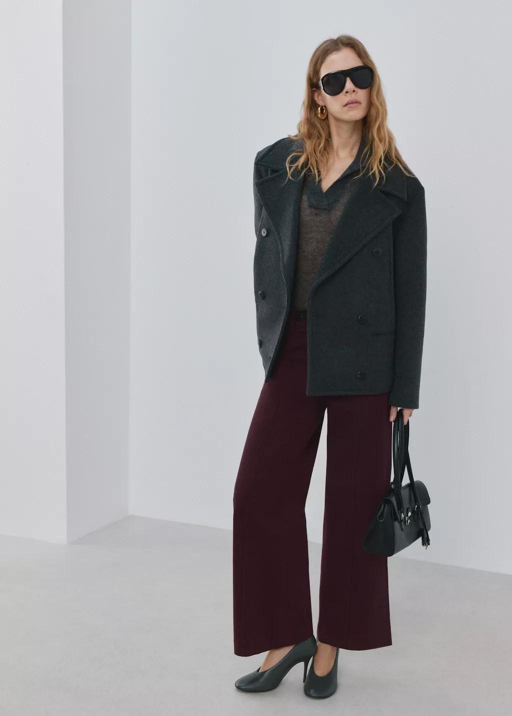 Red High-Waisted Wide Leg Jeans With Stitching, Dark Red, large image number 0