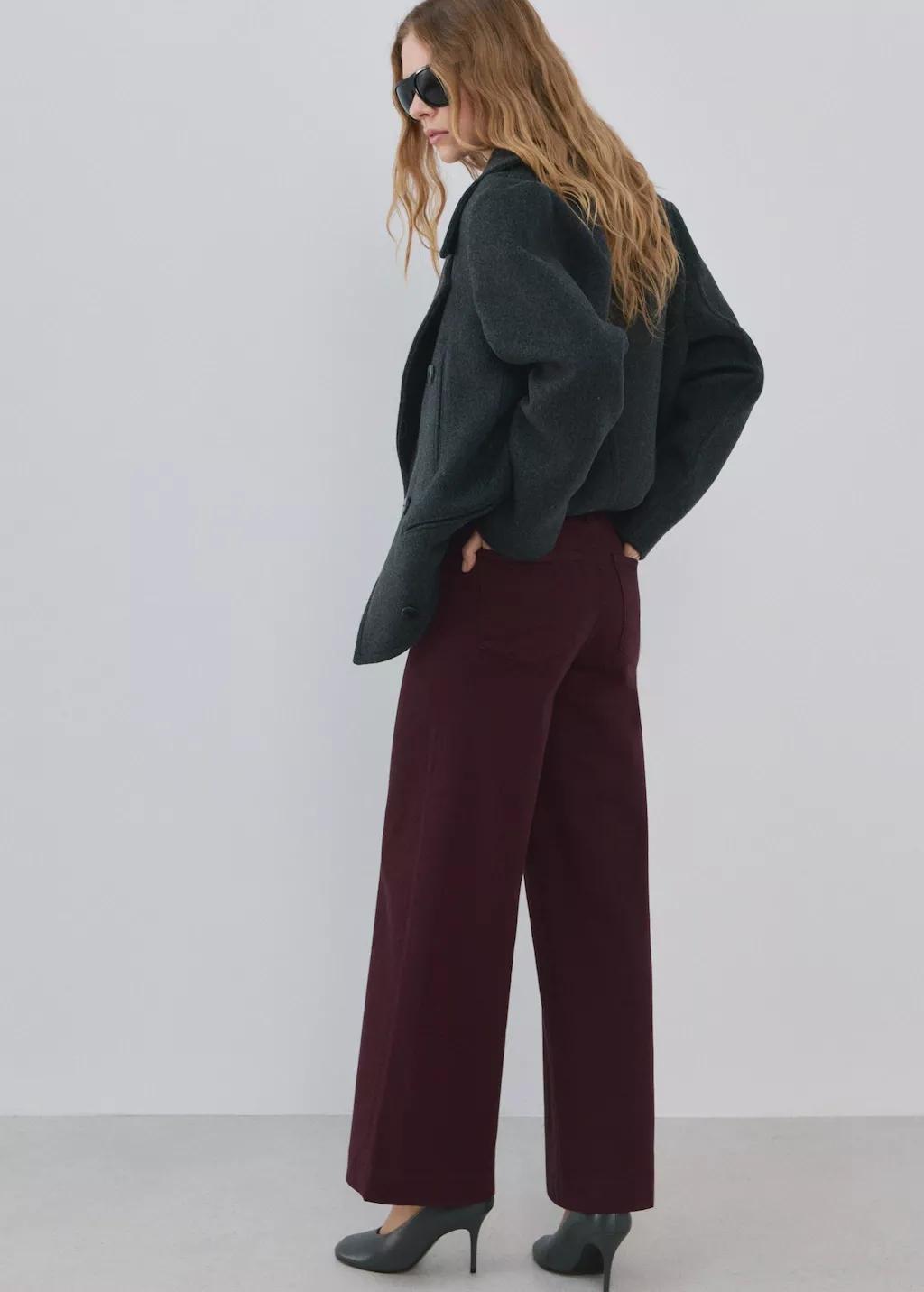 Red High-Waisted Wide Leg Jeans With Stitching, Dark Red, large image number 2