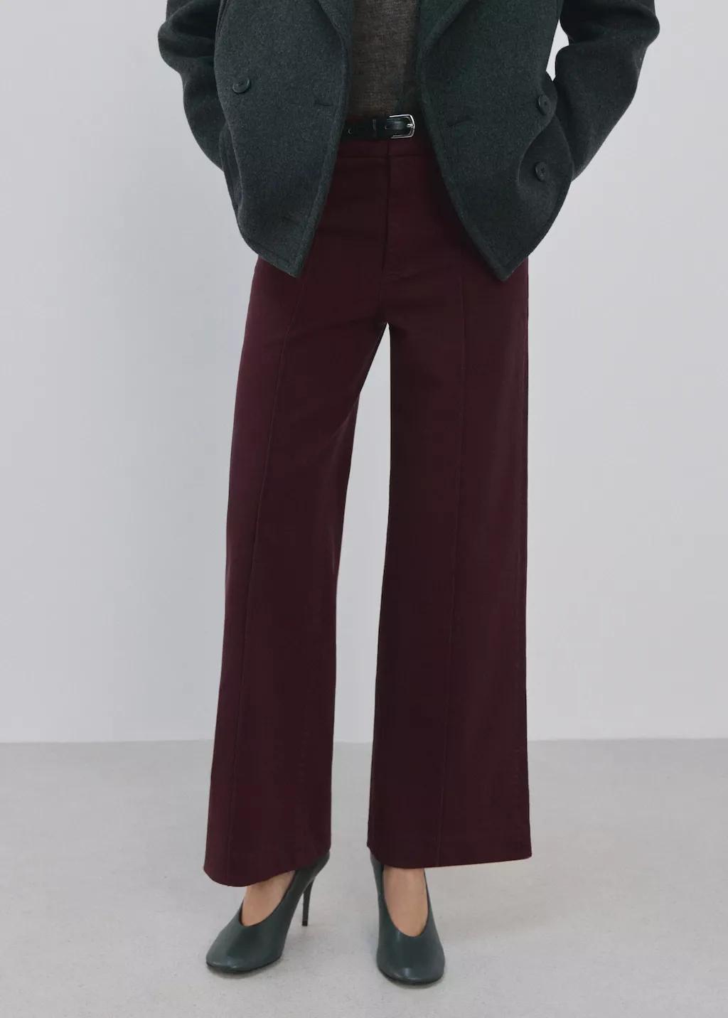 Red High-Waisted Wide Leg Jeans With Stitching, Dark Red, large image number 3