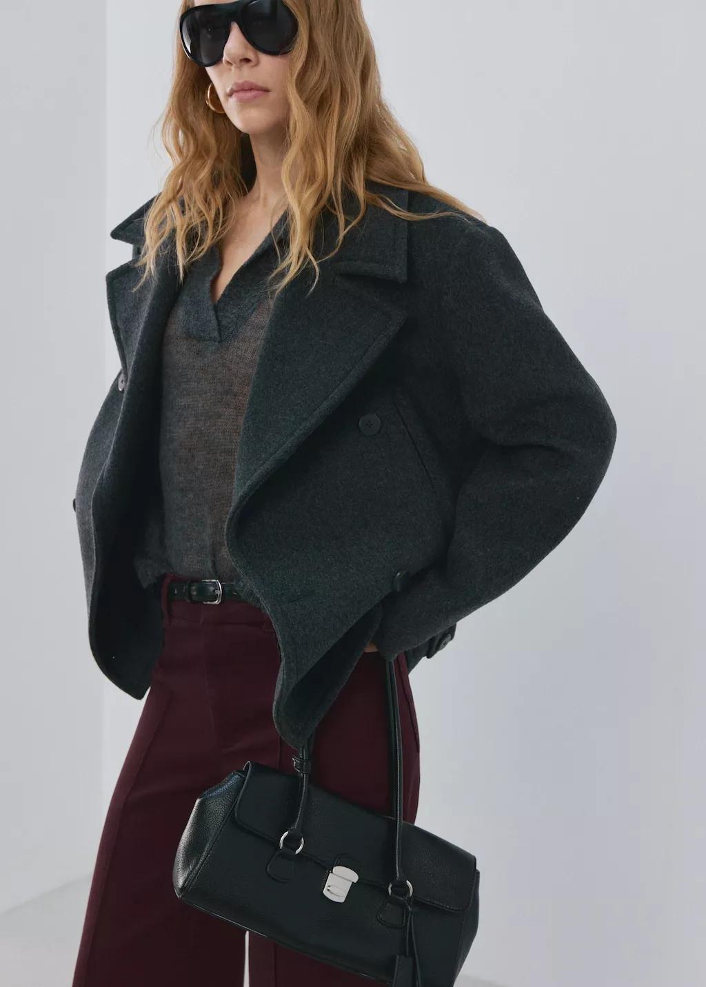 Red High-Waisted Wide Leg Jeans With Stitching, Dark Red, large image number 4