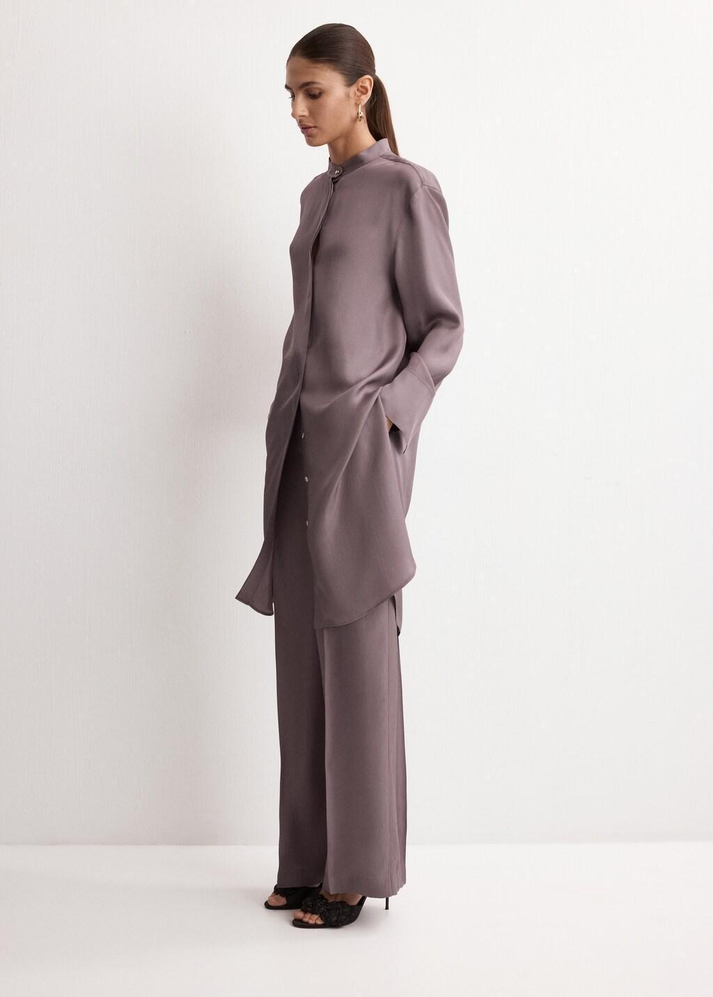 Pink Lt Pastel Long Shirt With Stand Collar, Light-Pastel Pink, large image number 0