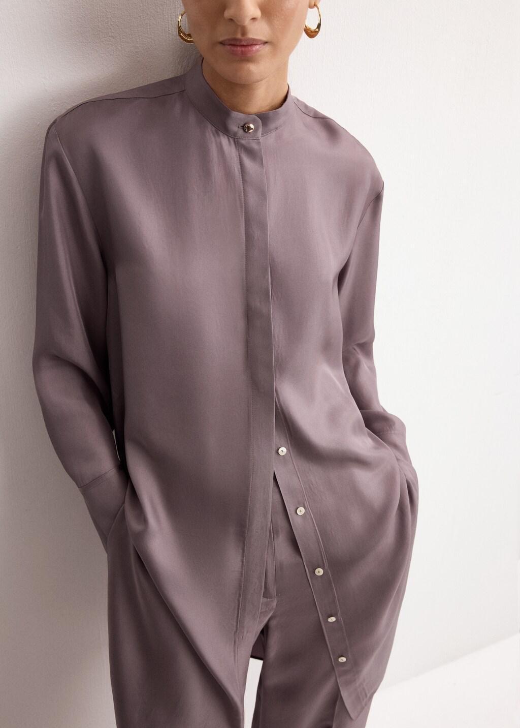 Pink Lt Pastel Long Shirt With Stand Collar, Light-Pastel Pink, large image number 3
