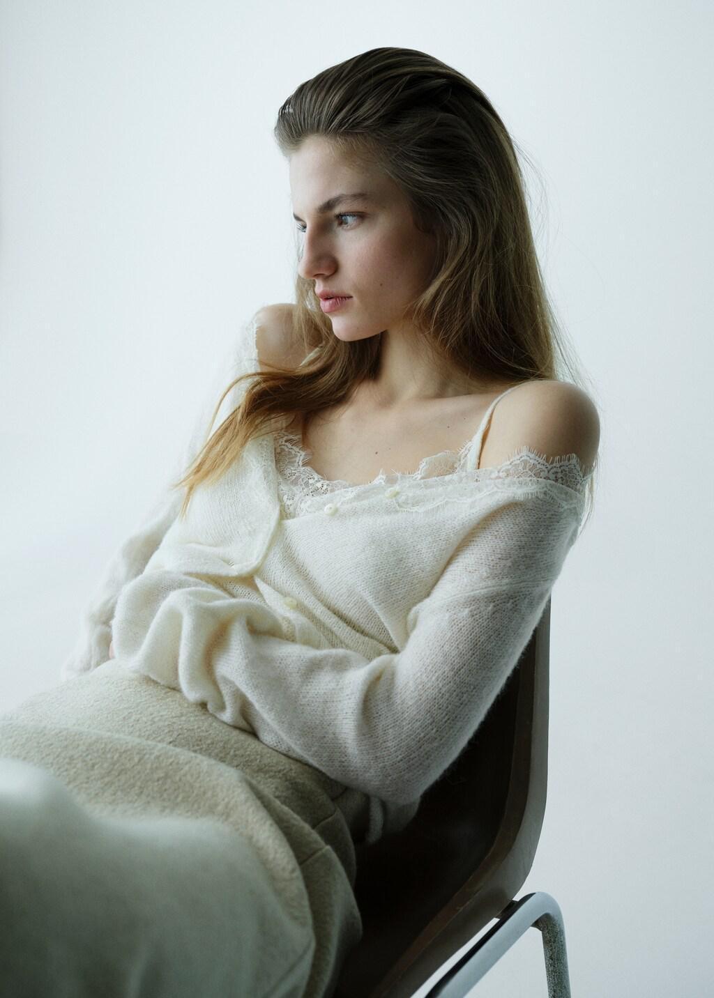 Beige Top With Lace Neck, Light Beige, large image number 3
