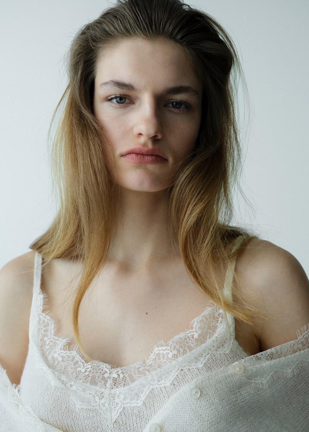 Beige Top With Lace Neck, Light Beige, large image number 4