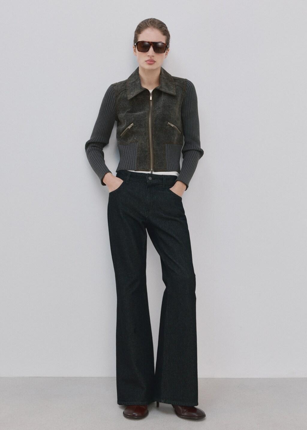 Grey Knitted Jacket With Combined Fabrics, Charcoal, large image number 0