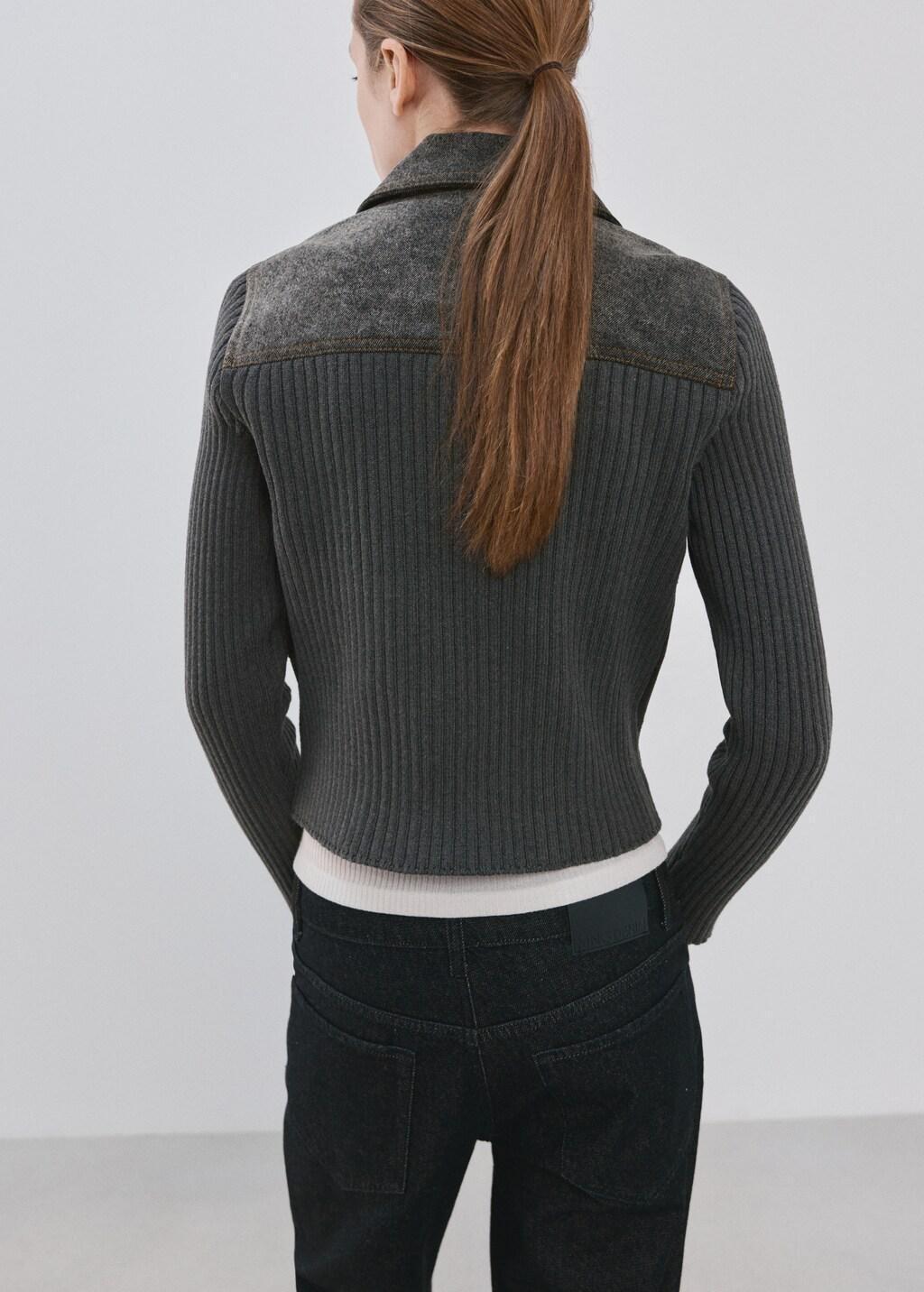 Grey Knitted Jacket With Combined Fabrics, Charcoal, large image number 2