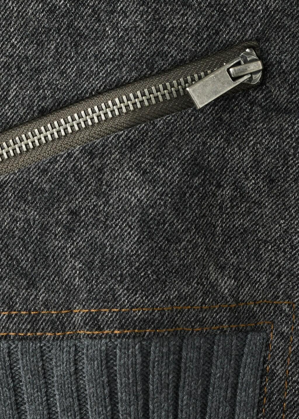 Grey Knitted Jacket With Combined Fabrics, Charcoal, large image number 5