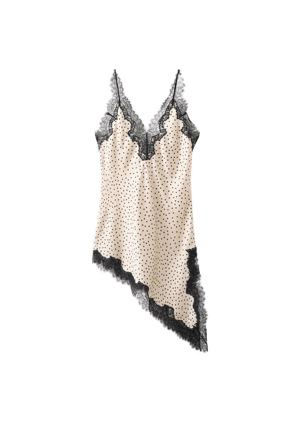 Beige Polka Dots Lace Top, Light Beige, large image number 5