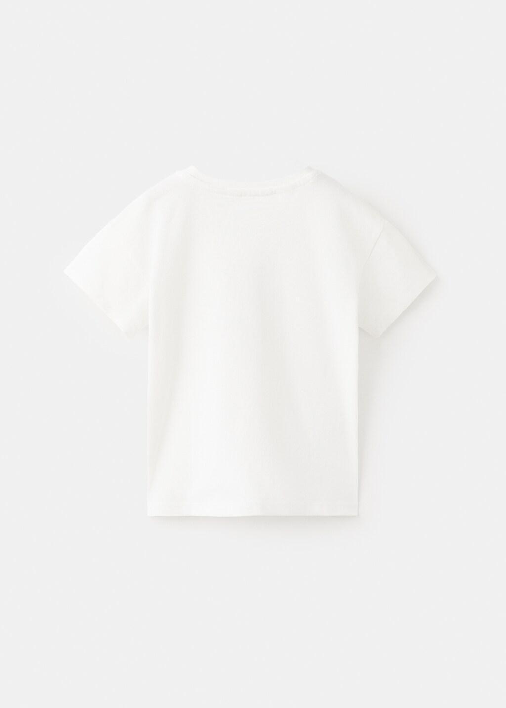 White Cotton T-Shirt With Embroidered Pocket, Baby Girl, Natural White, large image number 1