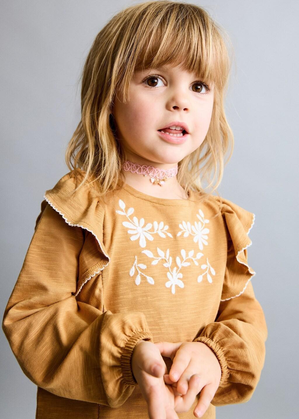 Yellow Frills Cotton T-Shirt, Baby Girl, Dark Yellow, large image number 2