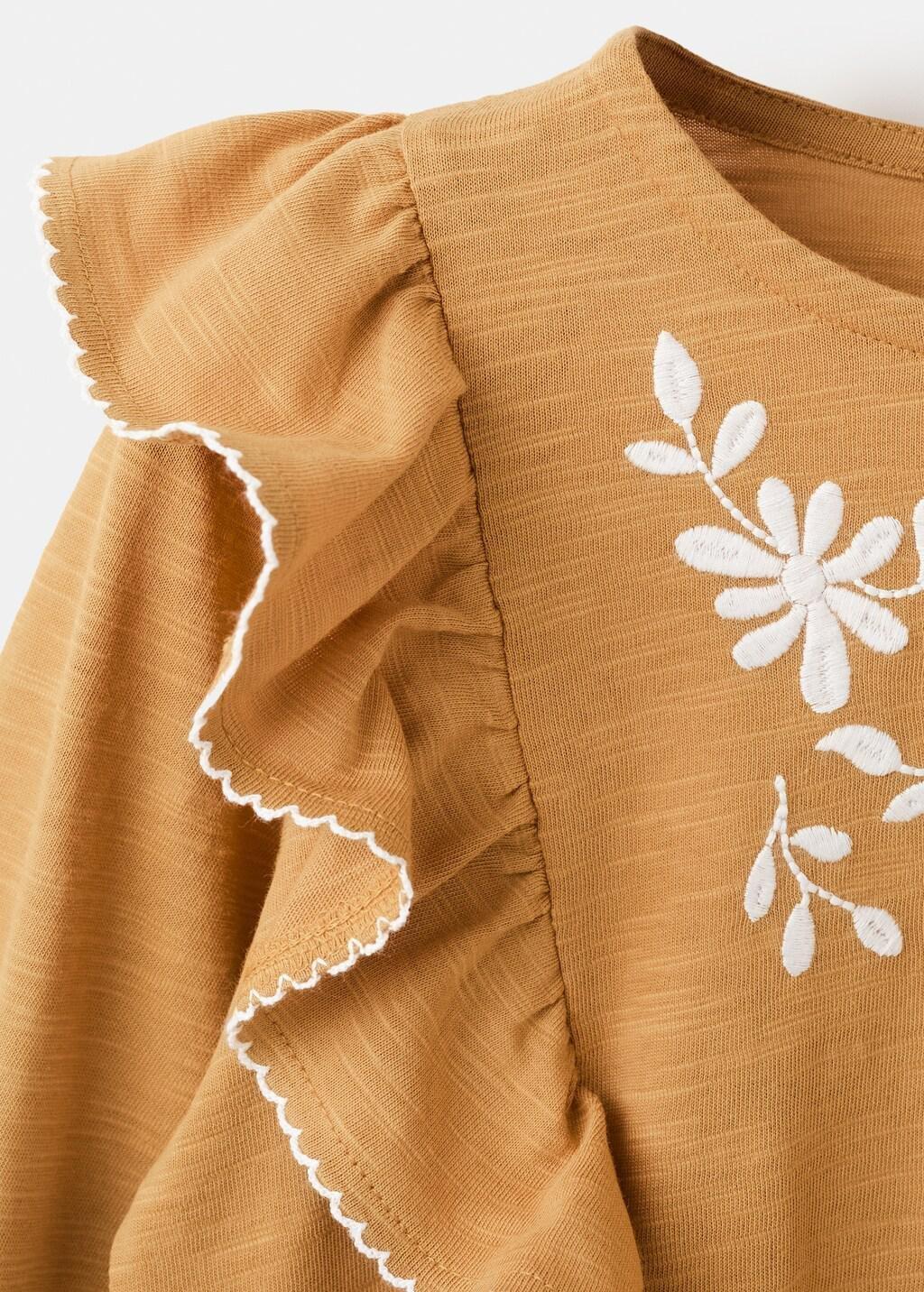 Yellow Frills Cotton T-Shirt, Baby Girl, Dark Yellow, large image number 3