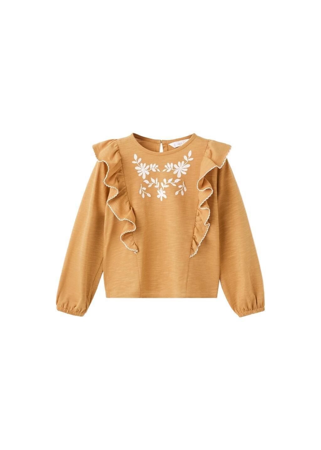 Yellow Frills Cotton T-Shirt, Baby Girl, Dark Yellow, large image number 4