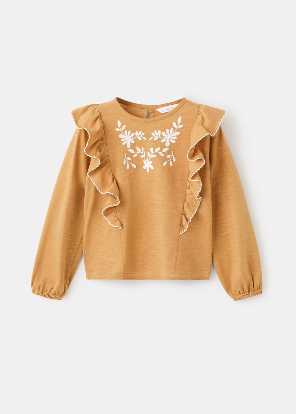 Yellow Frills Cotton T-Shirt, Baby Girl, Dark Yellow, large image number 5