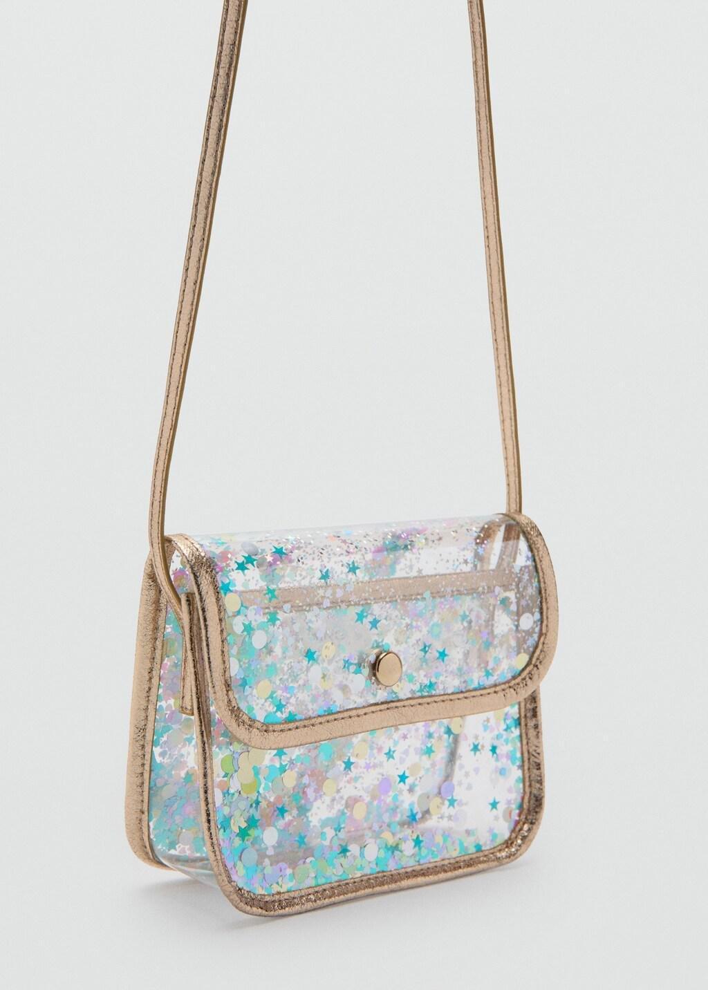 Gold Glitter Transparent Handbag, Baby Girl, Gold, large image number 0