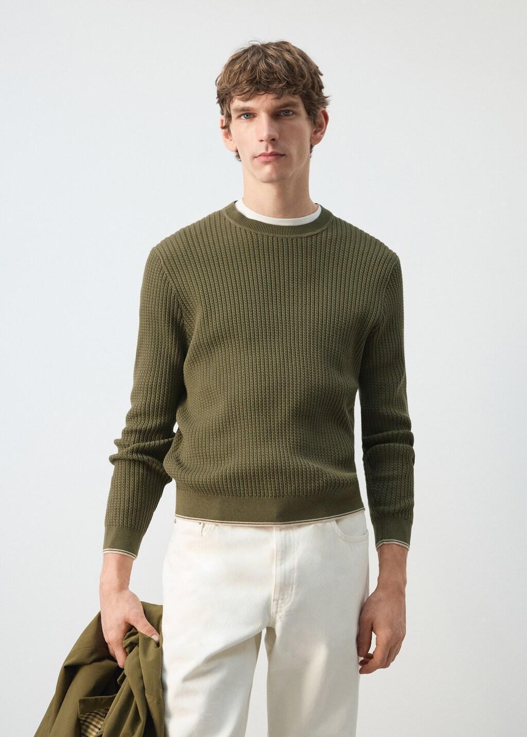 Green Fine Knit Microstructure Sweater, Dark Green, large image number 3