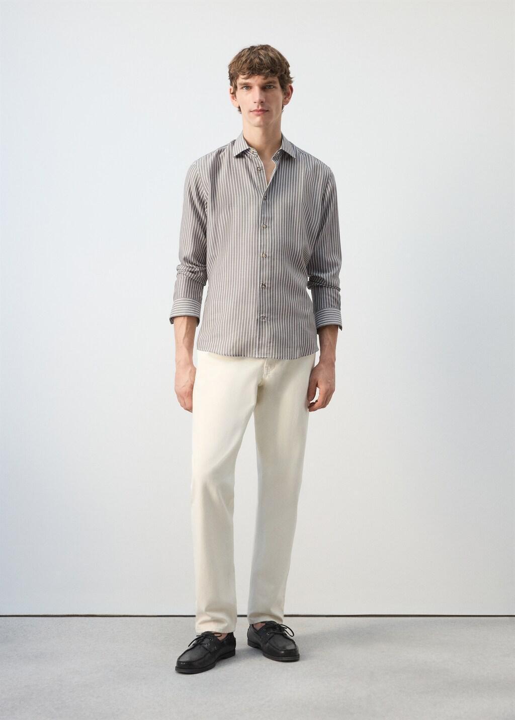 Khaki Regular Fit Lyocell Stripe Shirt, 0201_37, medium