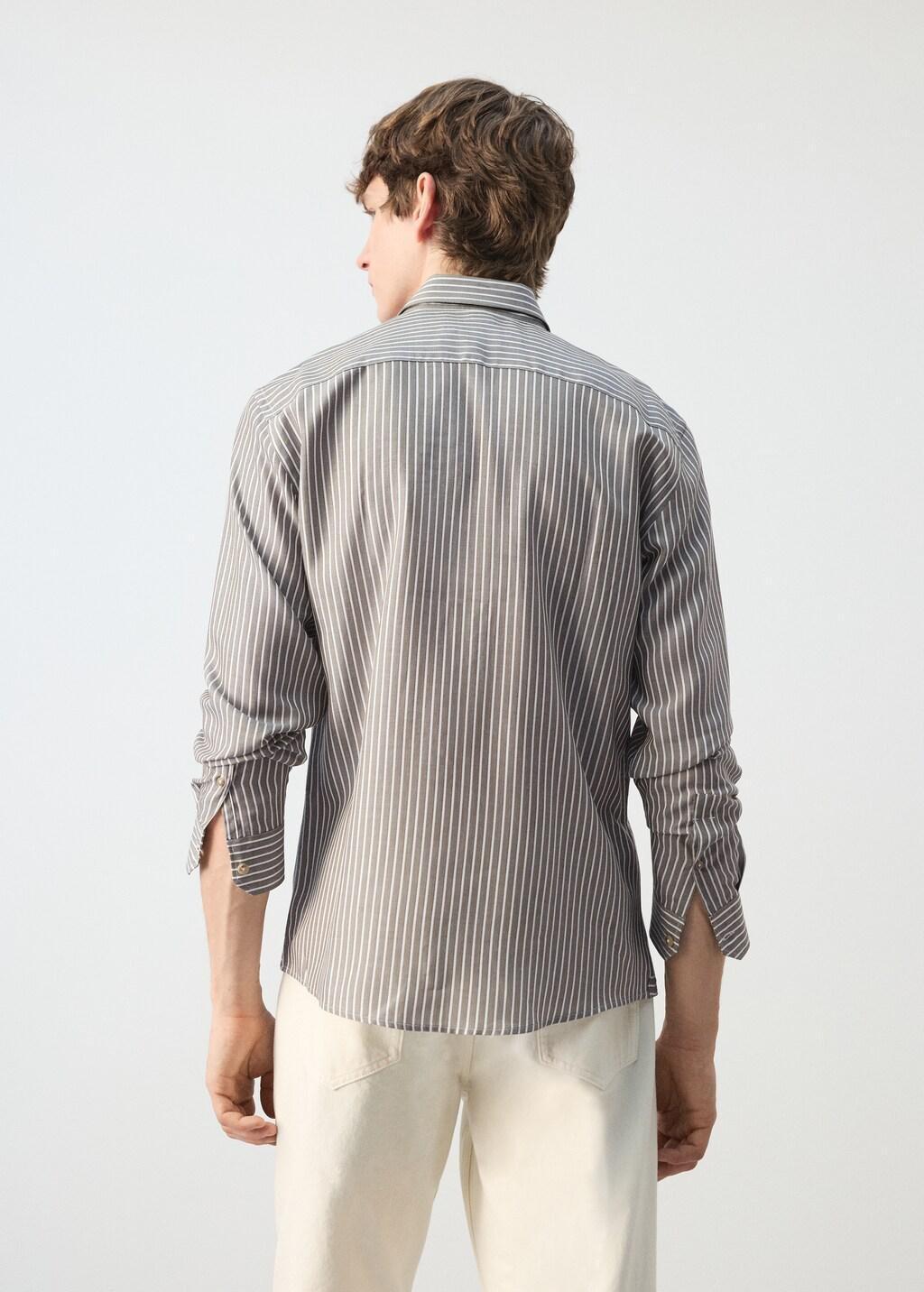 Khaki Regular Fit Lyocell Stripe Shirt, 0201_37, medium