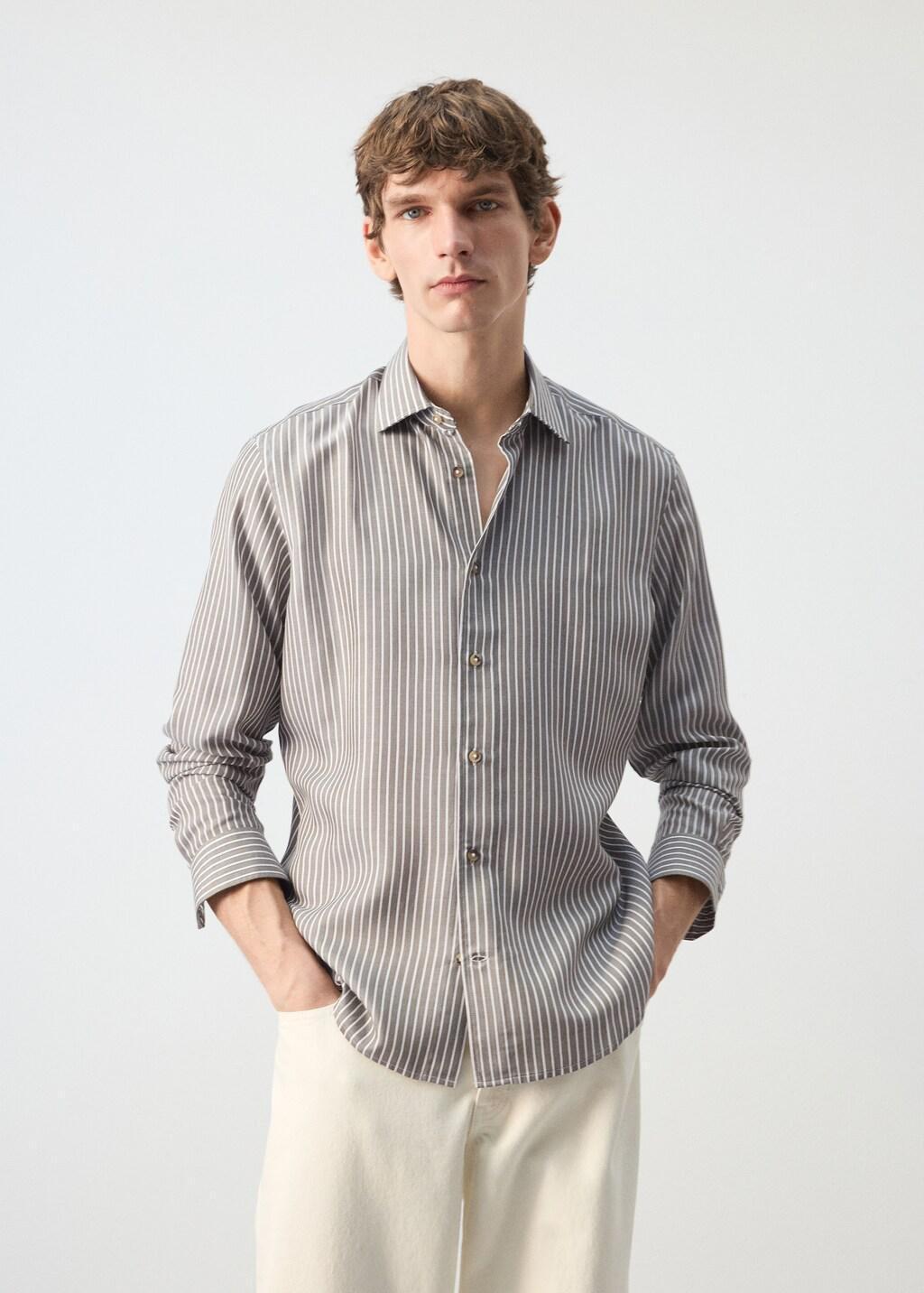 Khaki Regular Fit Lyocell Stripe Shirt, 0201_37, large image number 3