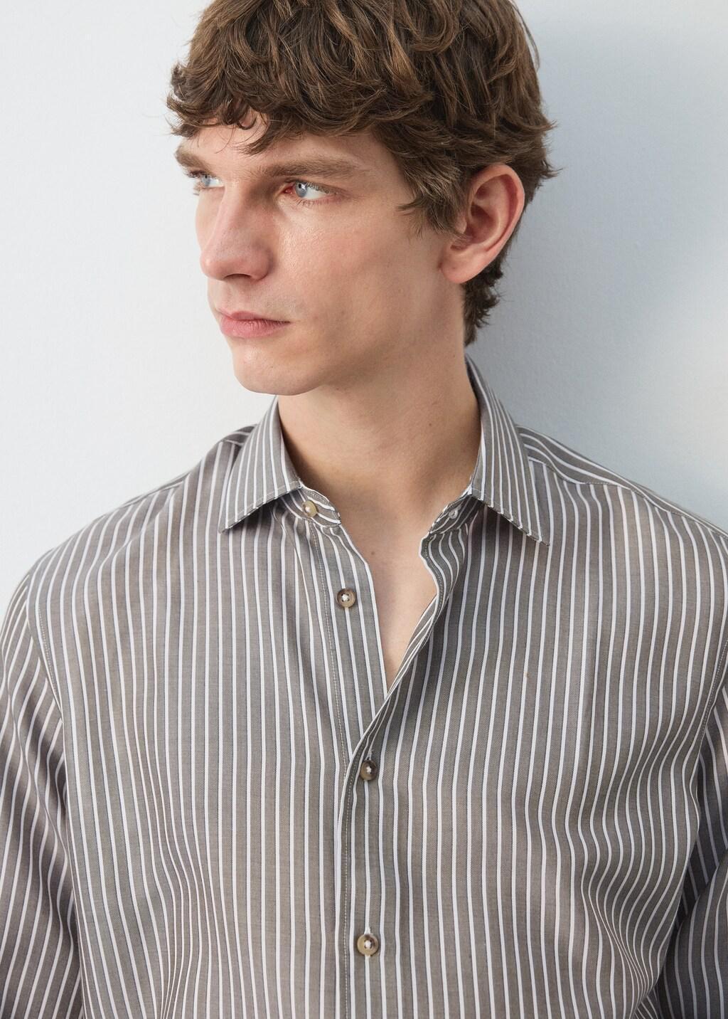 Khaki Regular Fit Lyocell Stripe Shirt, 0201_37, large image number 4