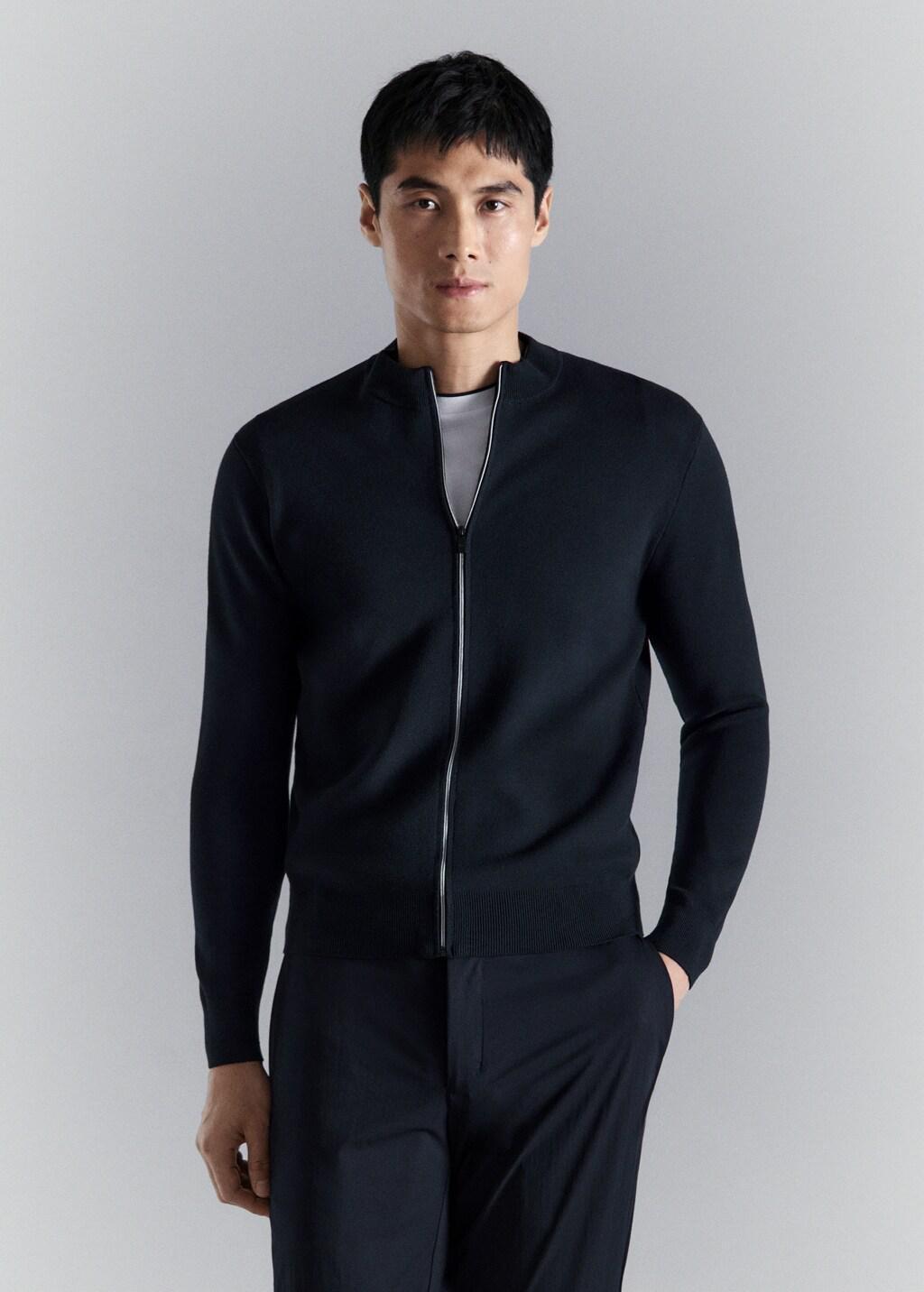 Navy Comfort Stretch Knit Cardigan, Navy, large image number 3