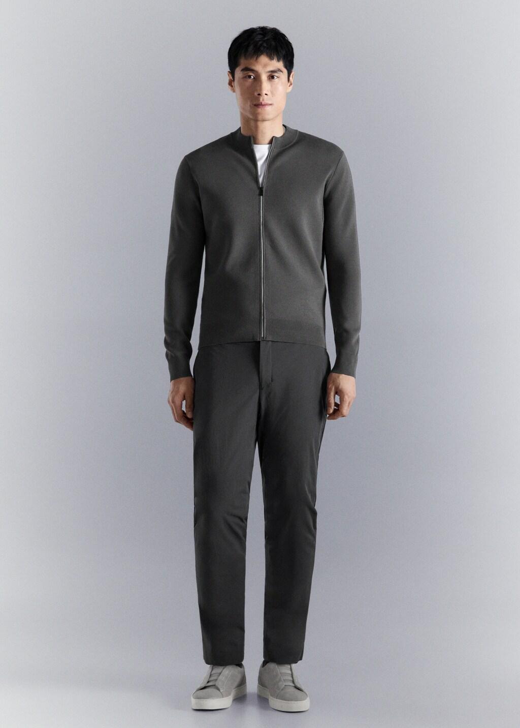 Grey Comfort Stretch Knit Cardigan, Dark Grey, large image number 0