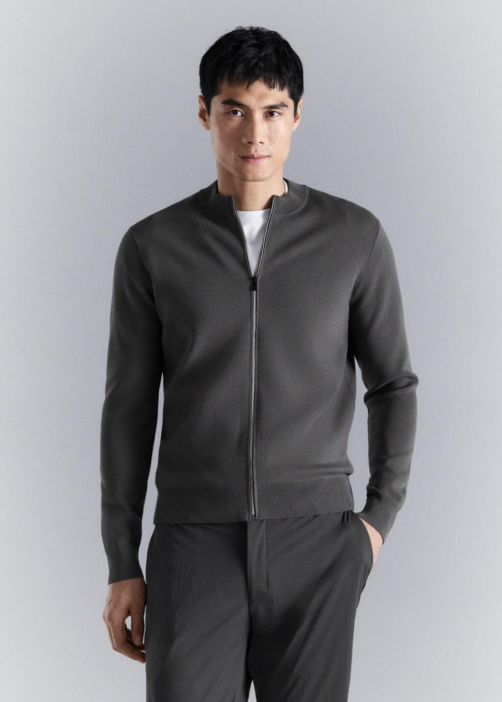 Grey Comfort Stretch Knit Cardigan, Dark Grey, large image number 3