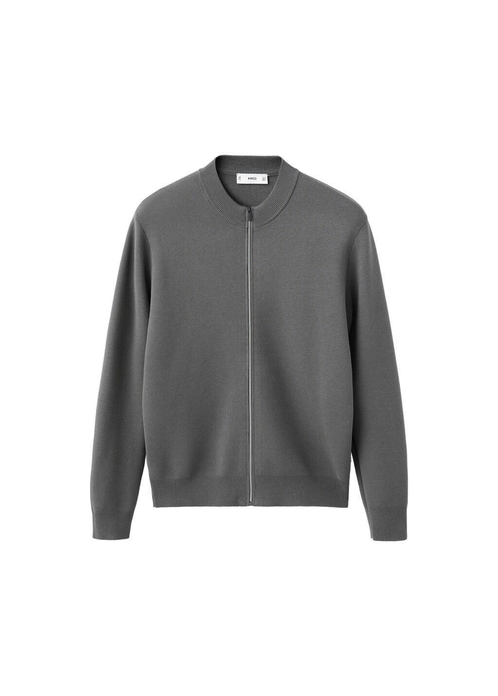 Grey Comfort Stretch Knit Cardigan, Dark Grey, large image number 6