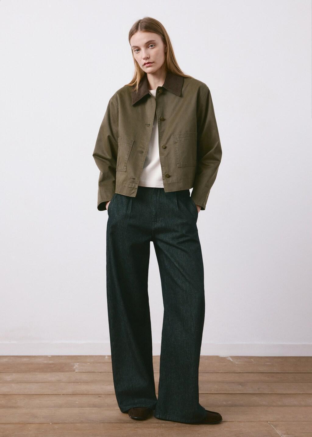 Khaki Denim Parka With Contrasting Collar, Beige - Khaki, medium