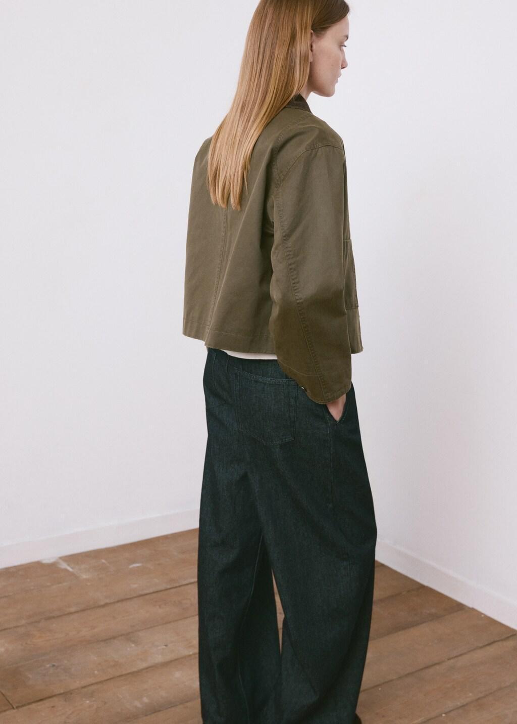 Khaki Denim Parka With Contrasting Collar, Beige - Khaki, large image number 2